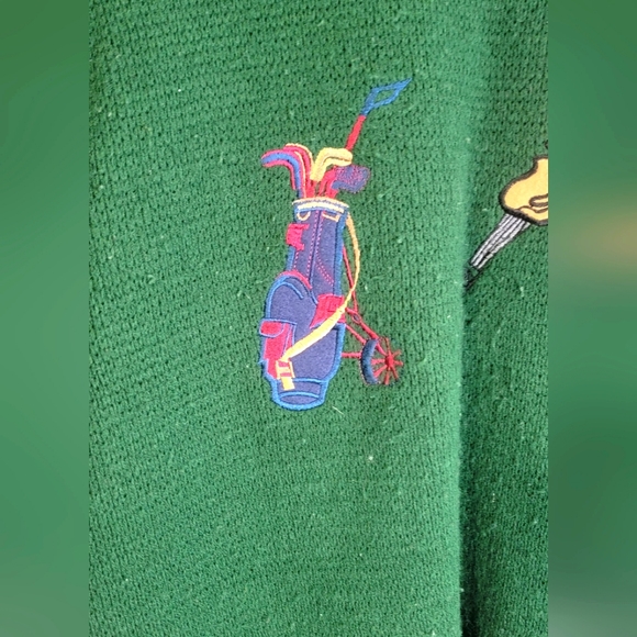 Vintage Hunter Green Embroidered Golf Sweater Crewneck Mens Size L Grandpacore - Picture 6 of 7
